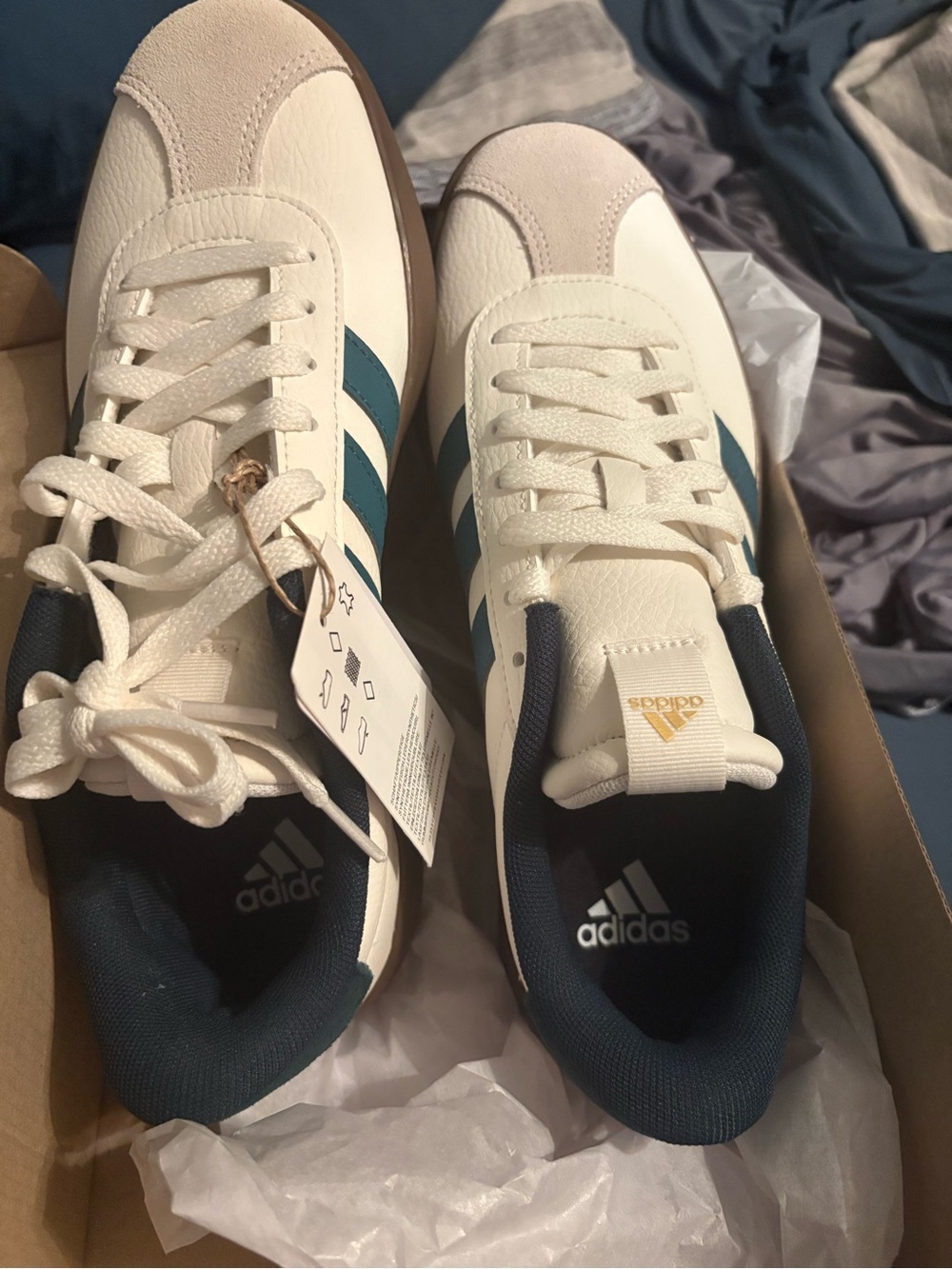 adidas VL Court 3.0 Low-Top Sneakers in White, Teal and Brown - Picture 6 of 10